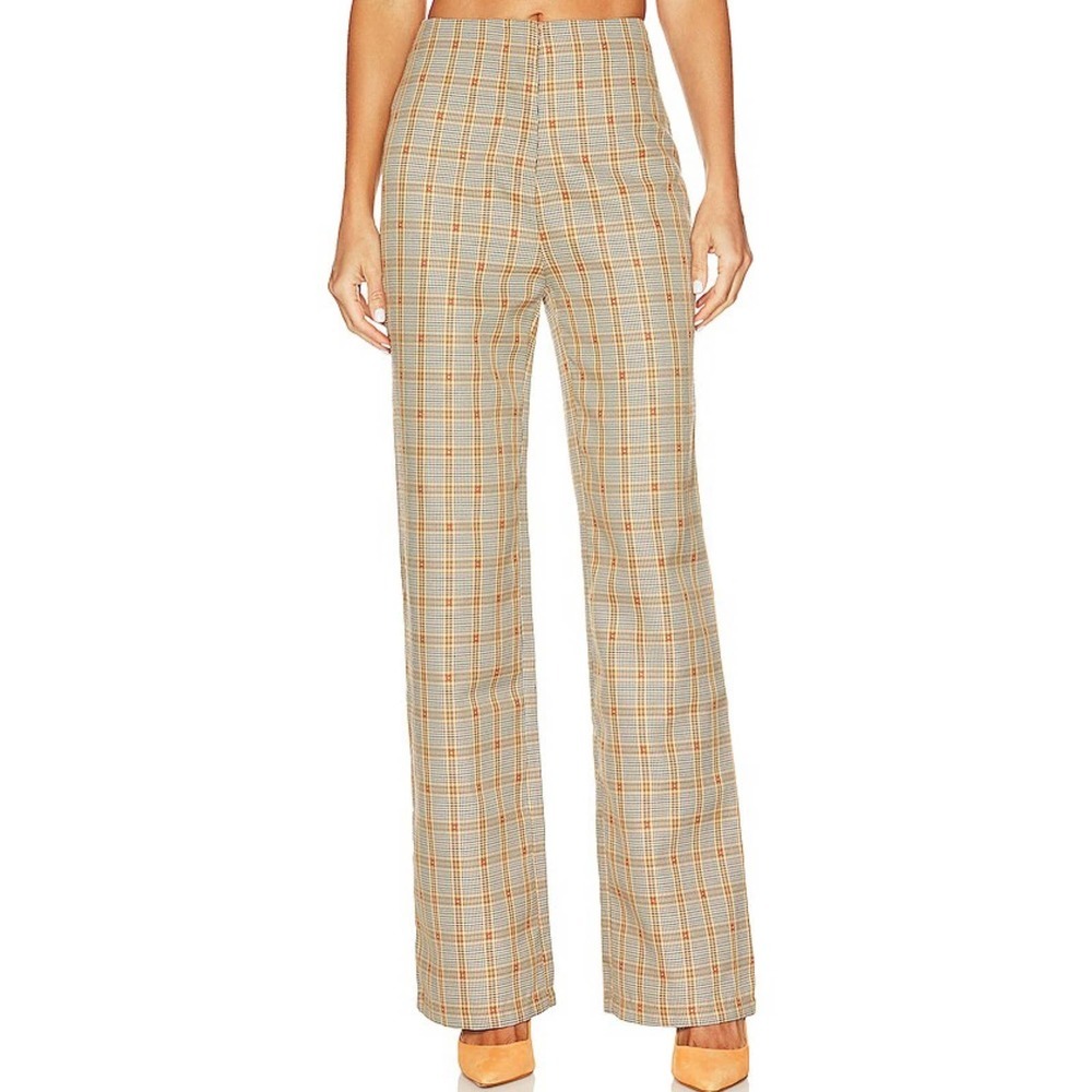 Tularosa NWT Rachel Pant in Floral Plaid Wide Leg Brown/Pink Trousers Size XL